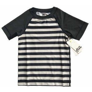 NWT Tea Collection Jet Black Striped SS Rashguard UPF 40+ Unisex Size 3